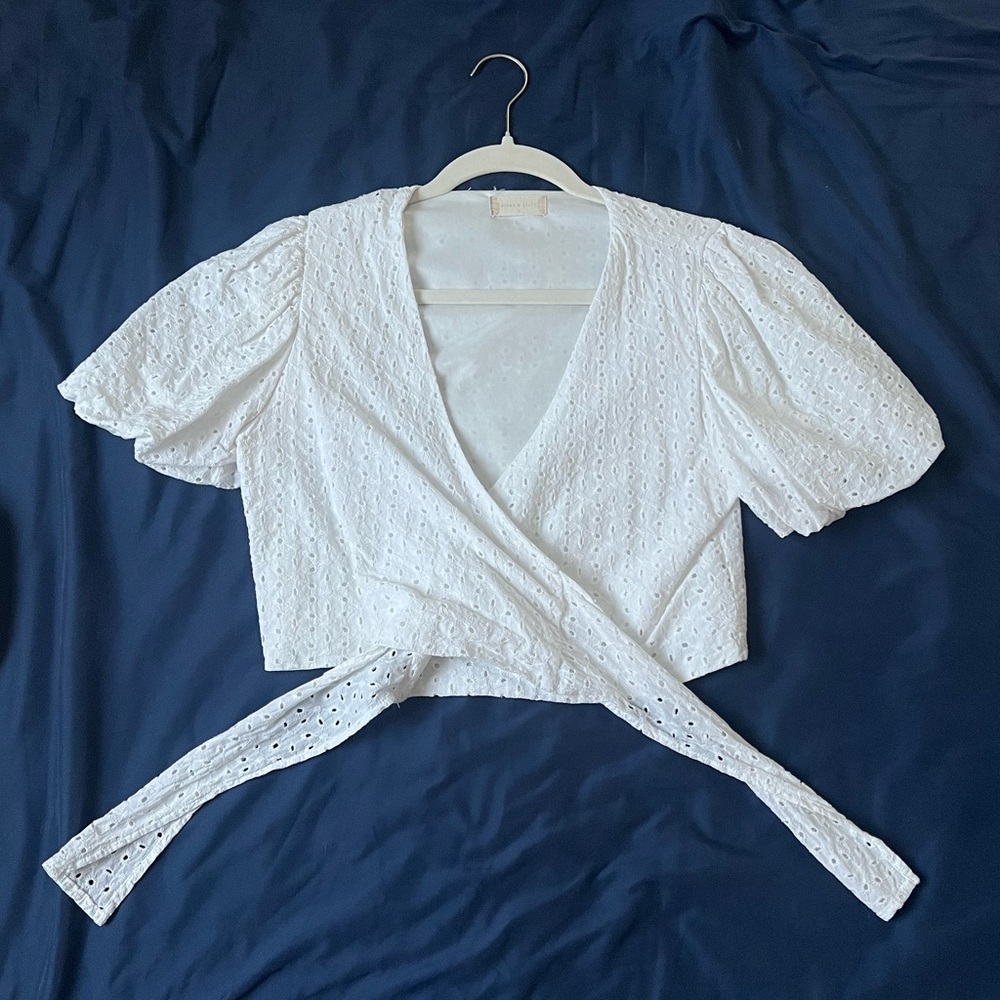 White Wrap Eyelet Top